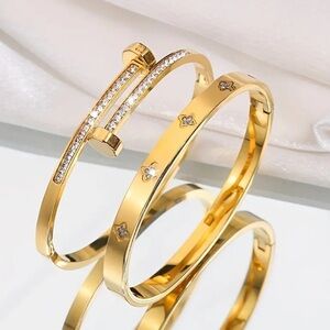 NEW 2pcs Vintage Stainless Steel Bangle Bracelet Set, Birthday Gift Bangle